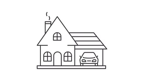 Animated Line Art Drawing of House with Garage and Car