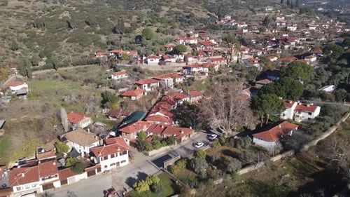 Aerial View of Quaint Village in Rural Setting