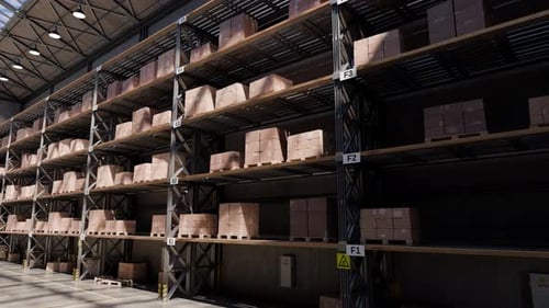 Boîtes en carton tombant des étagères dans un entrepôt