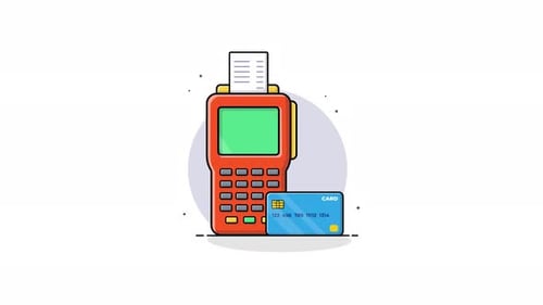 4k POS Machine with Bank Card. Card Payment Concept Animation Video