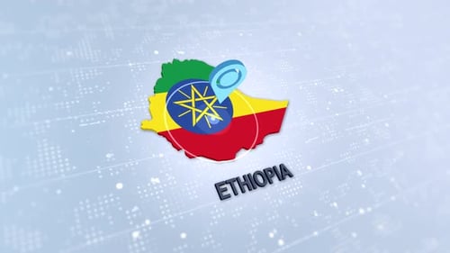 Animated 3D Ethiopia Map Flag with Location Pin Graphic