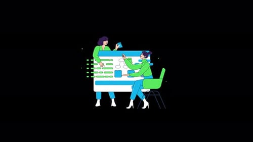 Two women collaborating on a digital interface