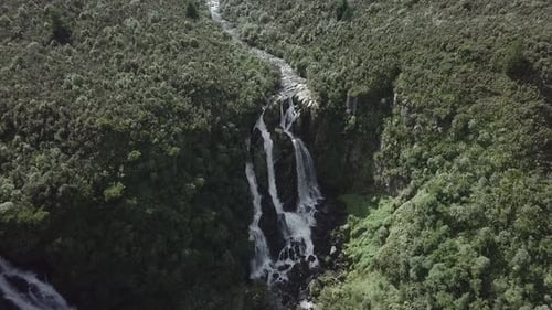 Aerial View of the Great Mountains and the Natural Waterfall Waipunga Falls New Zealand