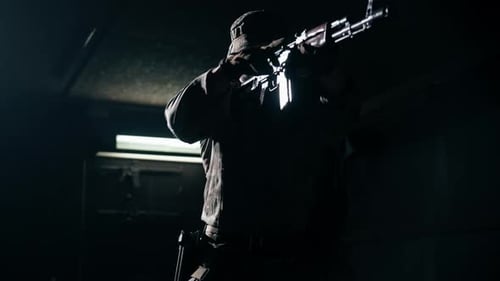 Stratégie tactique militaire visant une silhouette de fusil de l'OTAN à rétroéclairage contrasté