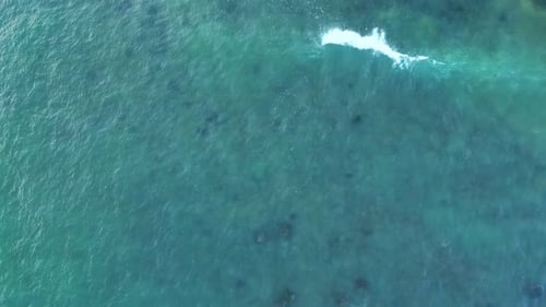 Wave foam moving on ocean surface, aerial footage.