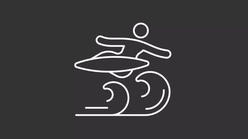 Animated Minimalist Surfing Icon with Flowing Waves
