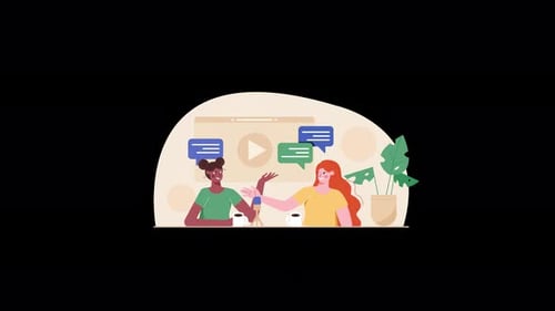 Flat Design Animation of Two Women Podcasting and Talking