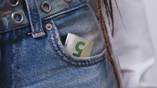 Euro Money Pulled From Jeans Pocket