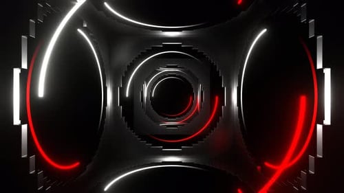 Red And White Neon Lights In Holes Of Squares Background Vj Loop In 4 K
