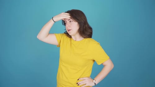 Woman with headache, migraine.