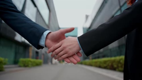 Formal Handshake Businessman Shaking Hands Businesswoman Close Up Partnership Business Handshaking