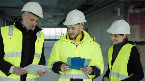 Architects Reviewing Blueprints on a Construction Site