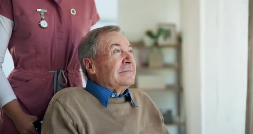 Healthcare, caregiver and person with disability, nursing home or senior care for patient