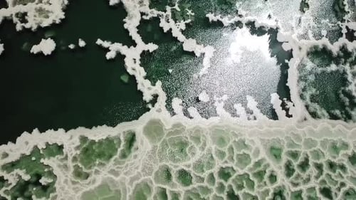 Aerial Shot Of Salt Formations At Dead Sea, Drone Flying Forward Over Lake