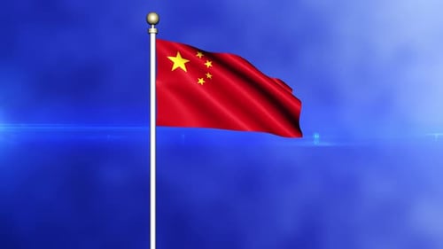Waving China Flag on Flagpole