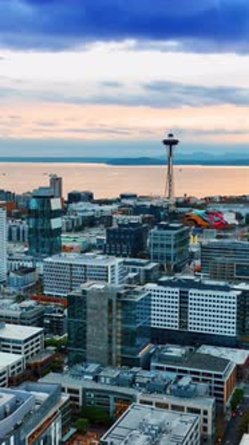 Washington state downtown buildings. American state city architecture. Vertical video