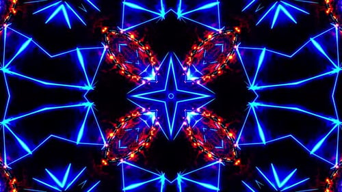Flying through a neon tunnel with rings. Kaleidoscope VJ loop