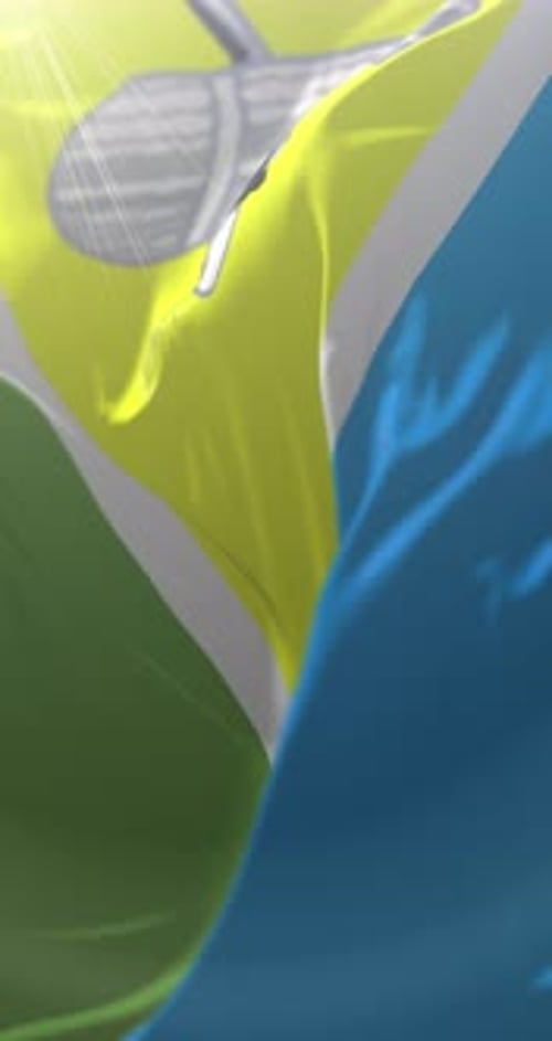 Realistic Vertical Waving Flag with Agriculture and Mining Symbols Loop