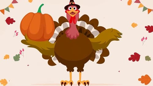 Cartoon Turkey Greets Happy Thanksgiving