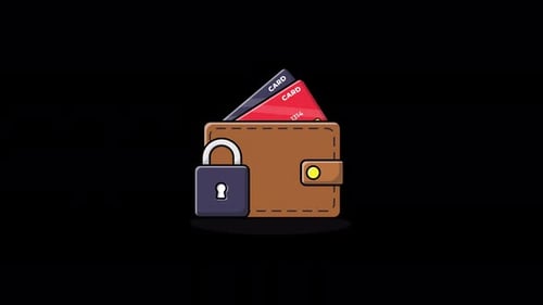 Animated Wallet with Bank Card and Lock. Financial Security Concept Video - Transparent