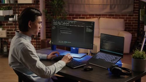 Male System Hacker Coding Security Program on Pc Software