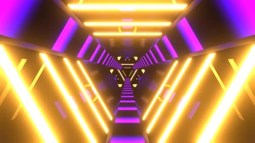 Purple And Yellow Neon Cyber Triangular Sci Fi Tunnel Background Vj Loop In 4K