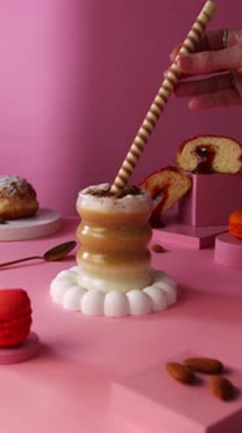 Stylized Dessert Still Life with Donut and Macaroon
