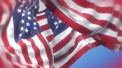 Patriotic Waving American Flag Background with Falling Stars
