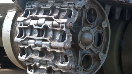 Closeup of the Caterpillar of an Old Tank