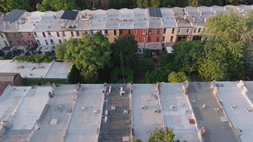 Aerial view of a row of Brownstones in Park Slope, Brooklyn