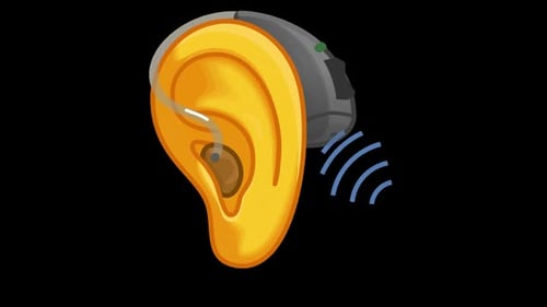 Animated Human Ear with Hearing Aid Receiving Sound Waves