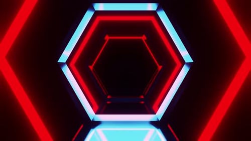 Hexagon Red With Blue Tunnel Vj Loop Background