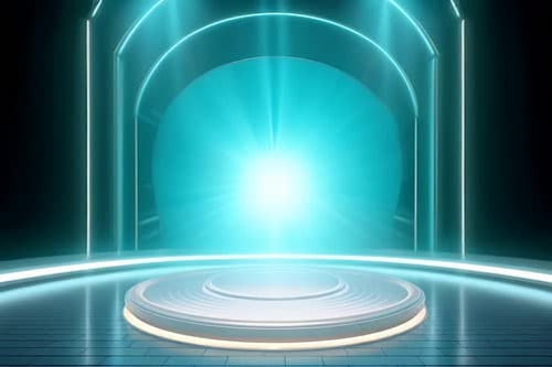 Futuristic Podium Stage with Glowing Neon Light Reveal