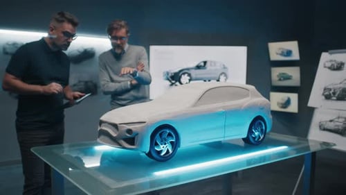 Experienced Automotive Designers Discuss the Design Infront of the Car Sculpture