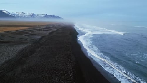 Icelandic Black Sand Beach Drone Shot