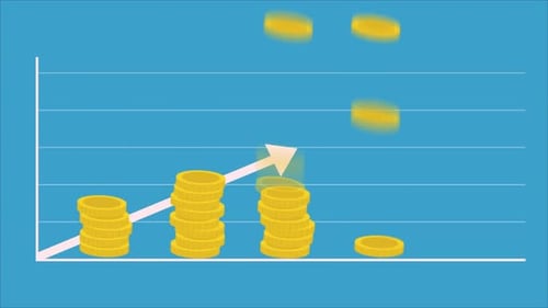 Flat Design Financial Growth Chart Animation with Coin Stacks