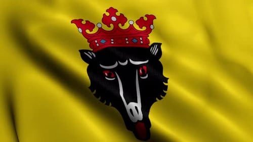Waving Flag with Crowned Black Bear Emblem