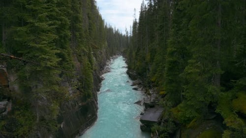 Scenic landscape view of Kootenay River in Canadian Rocky Mountains