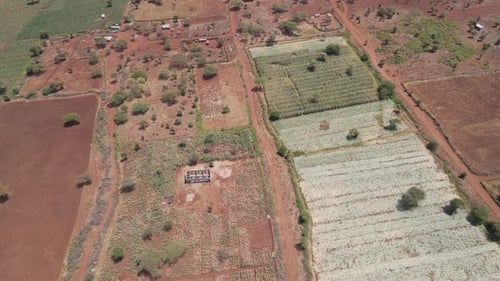 Aerial view on traditional African farmland in Southern Kenya