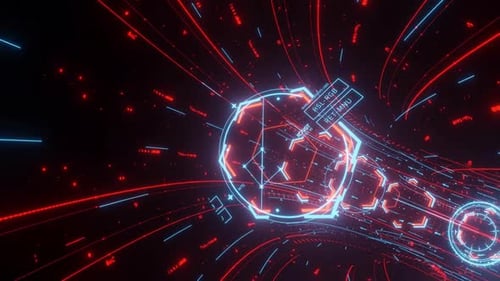 Futuristic Red Blue Cyber Data Tunnel HUD Animation