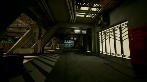 Cinematic Shot of Deserted Terminal with Striking Light Patterns