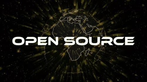 Open source text concept on si-fi particles background. Dot particles animation. Vd_1627