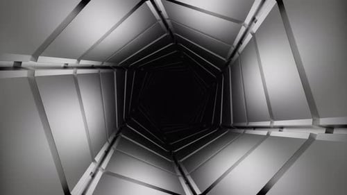 Abstract hexagon shaped monochrome moving tunnel