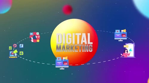 Icônes de marketing numérique avec animation 3D en forme d'orbite