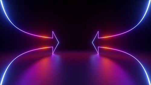 Dynamic neon arrows lead to futuristic design with vibrant colors and energy