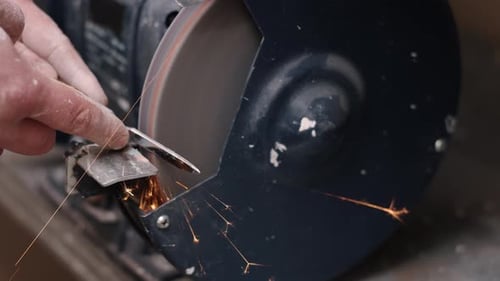 Close Up of Grinding Metal Tool Sparks