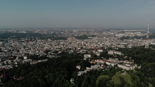 Drone aerial video in central part of old city