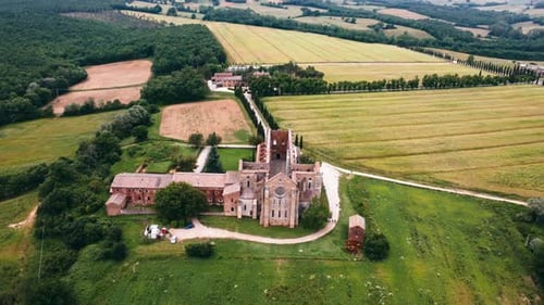 Ancient Roofless Abbey Aerial View