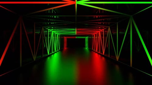Green And Red Gridded Mirror Corridor Background Vj Loop In 4K