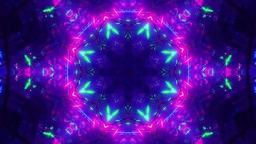 Trippy tunnel experience with vibrant geometric neon light display